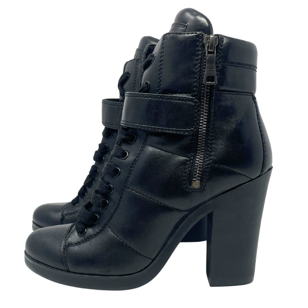 Prada Boots Moto Combat LOGO Ankle Lug Sole Platform Heels‎ Black Shoes 38.5 - Picture 2 of 11